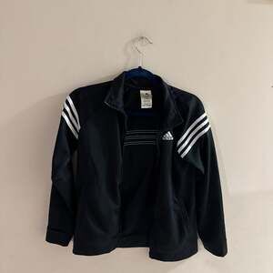 Adidas Black & White Stripe Track Jacket - Youth L (14/16)